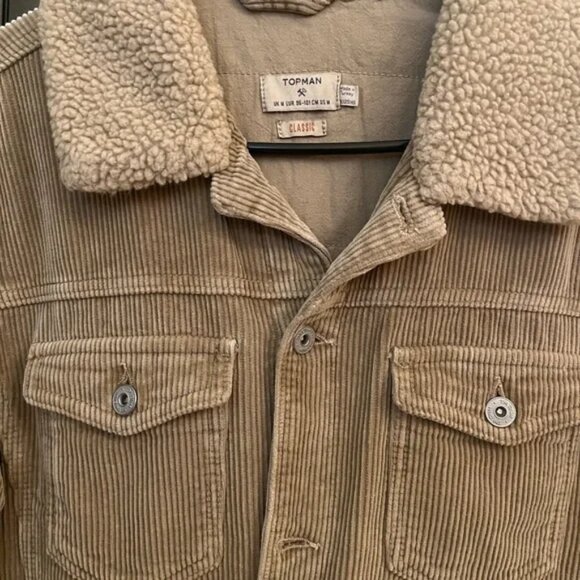 Topman Corduroy Trucker Sherpa Jacket, Tan, Size Medium - Picture 2 of 2